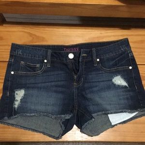 Distressed dark wash shorts, juniors size 13